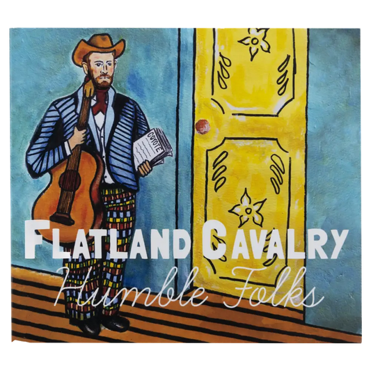 Album cover artwork featuring a stylized painting of a cowboy musician holding a guitar and sheet music.