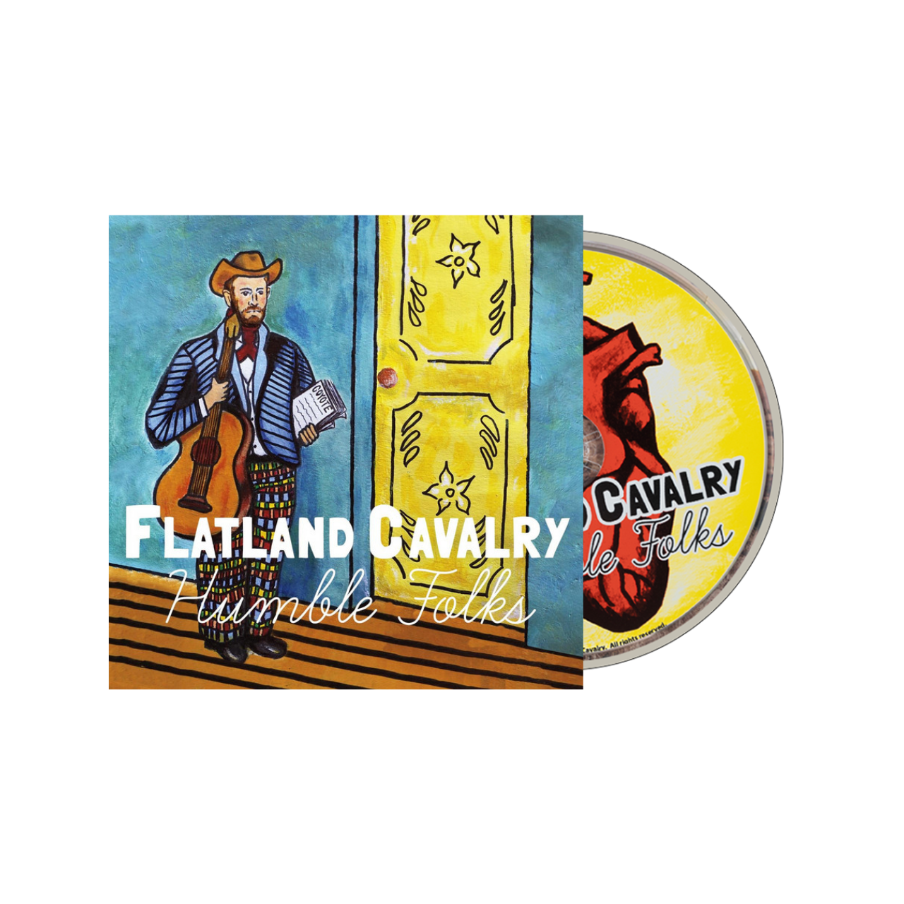 Album cover for ’Humble Folks’ by Flatland Cavalry, featuring artwork and a CD.