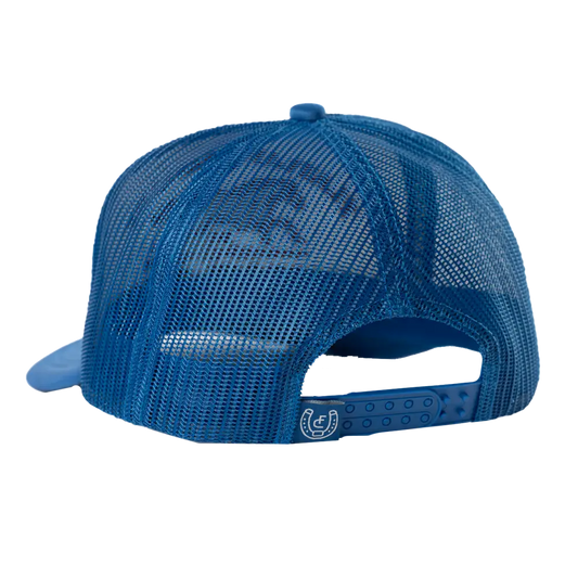 Blue mesh baseball cap.