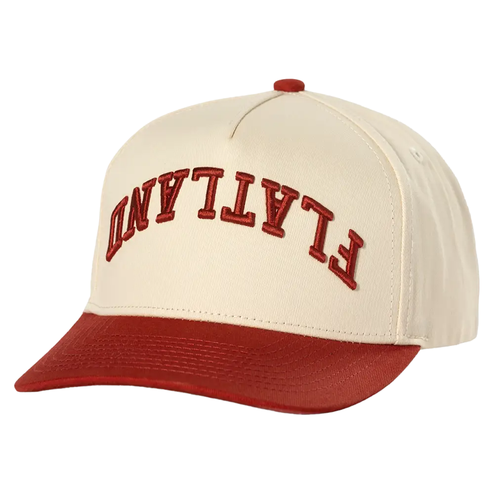 Cream and red baseball cap.