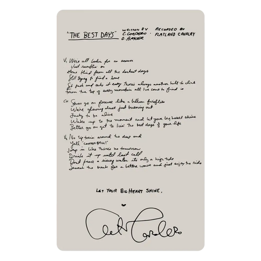 Handwritten lyrics or poem titled ’The Best Day’ with a signature at the bottom.